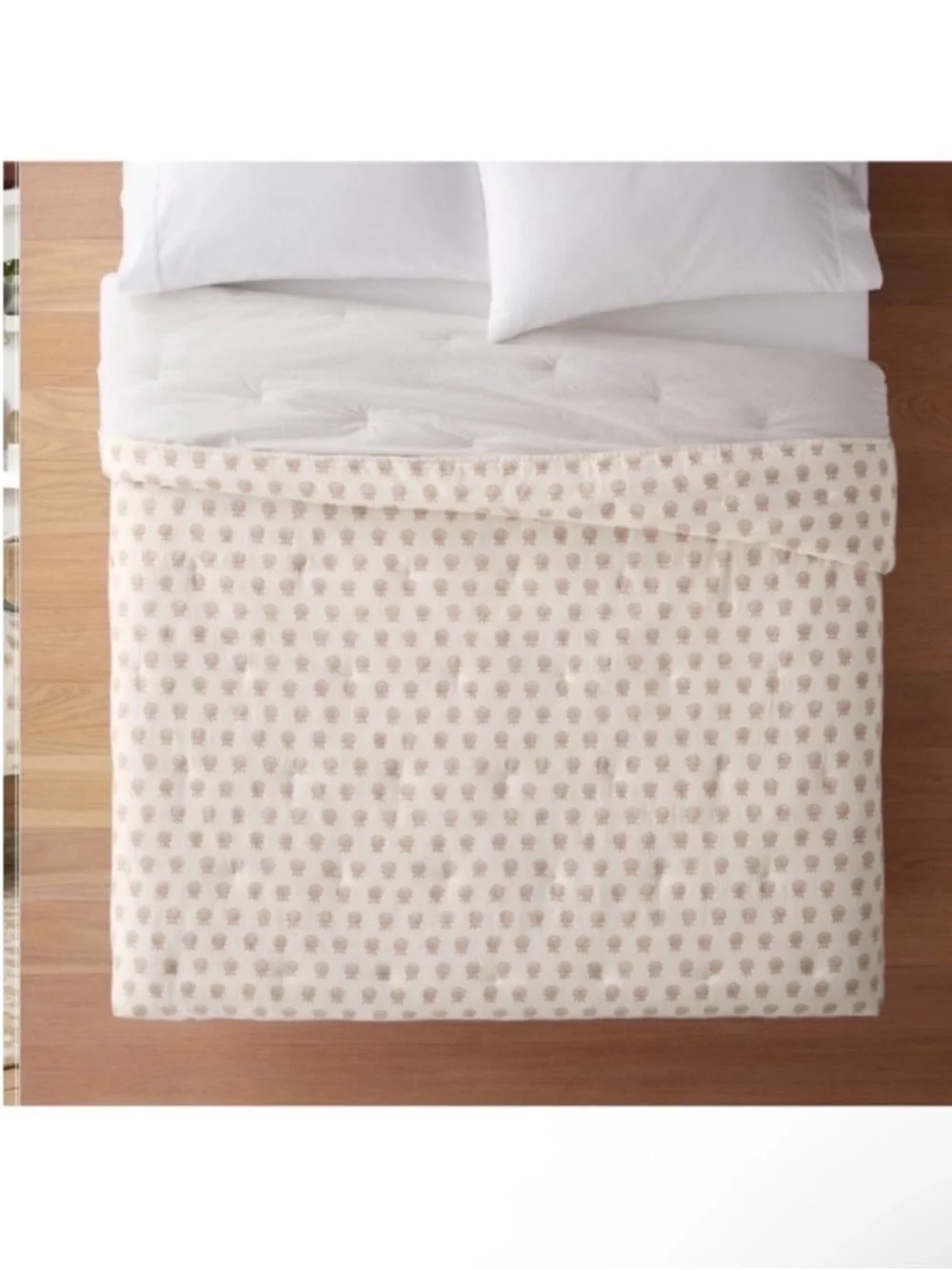 NWT Full/Queen Lofty Cotton Slub Woodblock Print Floral Quilt Off White/Mauve
